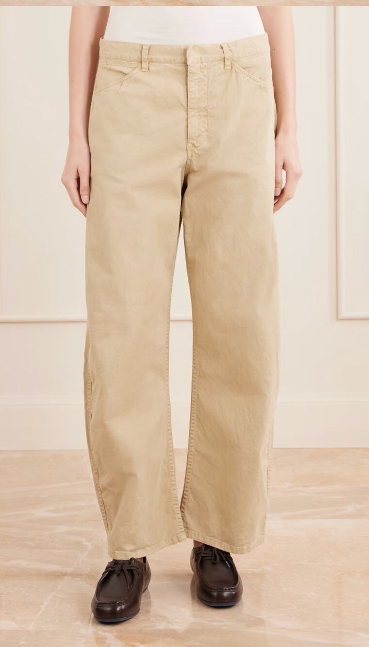 Nili Lotan Women's Tribeca Barrel Leg Pants Size 12 Khaki High Rise Cotton